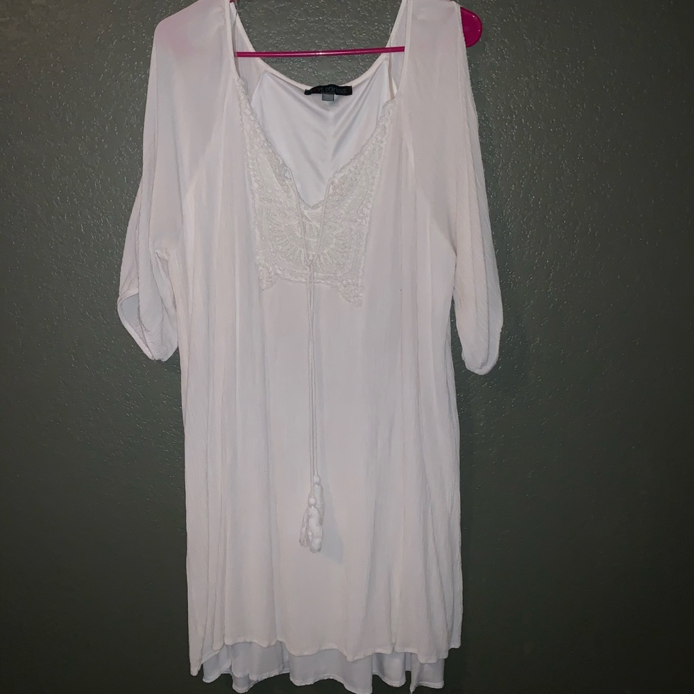 Cold shoulder white gauze dress